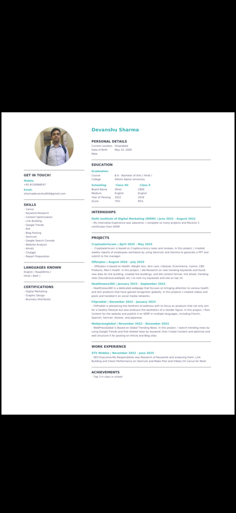 Devanshu Sharma SEO Portfolio